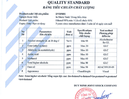DVDM01- Industrial grade from cassava – Ethanol min 95% – Quality standard 01